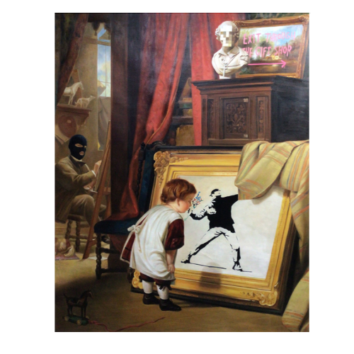 Tableau "The Little Connoisseur Flower Thrower (Exit)" par l'artiste Leo MANELLI