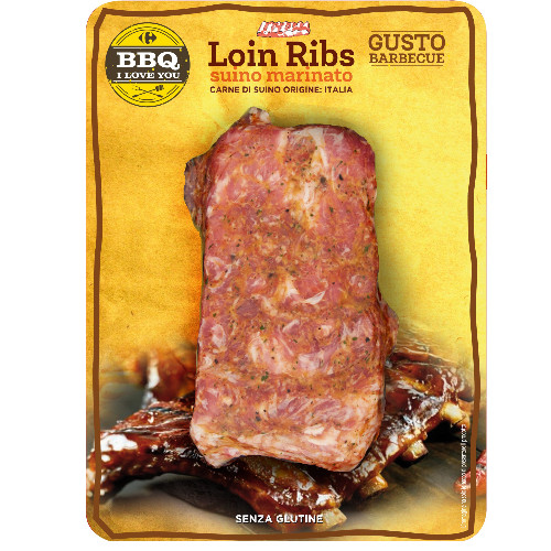 Loin Ribs di suino marinato gusto BBQ a marchio Carrefour BBQ I Love You g 300 skin