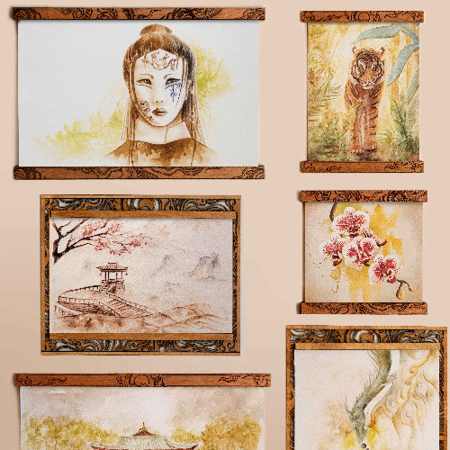 Illustration à l'aquarelle et digital painting autour de l'Asie