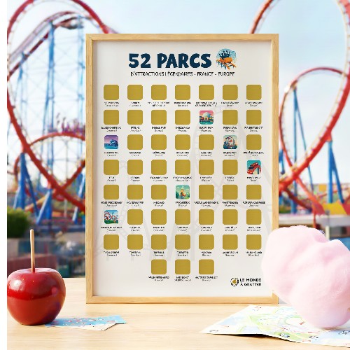 52 parcs d'attractions légendaires - France - Europe - Poster à gratter