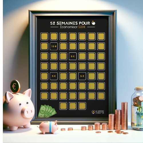 52 semaines pour économiser 500€ - Poster à gratter