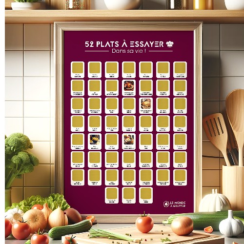 52 plats à déguster - tour du monde culinaire - Poster à gratter