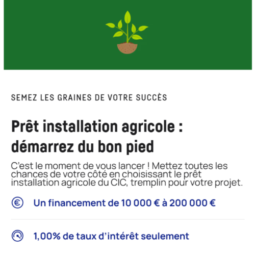 Prêt installation viticole/agricole