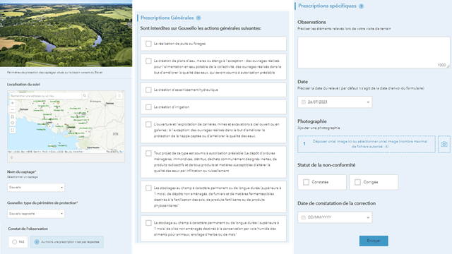 Formulaire présentant le périmètre des captages du bassin versant créée à l'aide d'ArcGIS Survey123