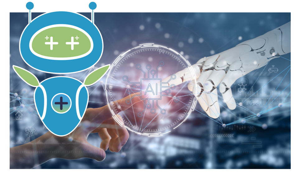 Visuel représentant un jumeau numérique enrichi par l’intelligence artificielle : superposition d’un modèle 3D et d’algorithmes analysant des flux de données, symbolisant prédiction, optimisation et automatisation industrielle.