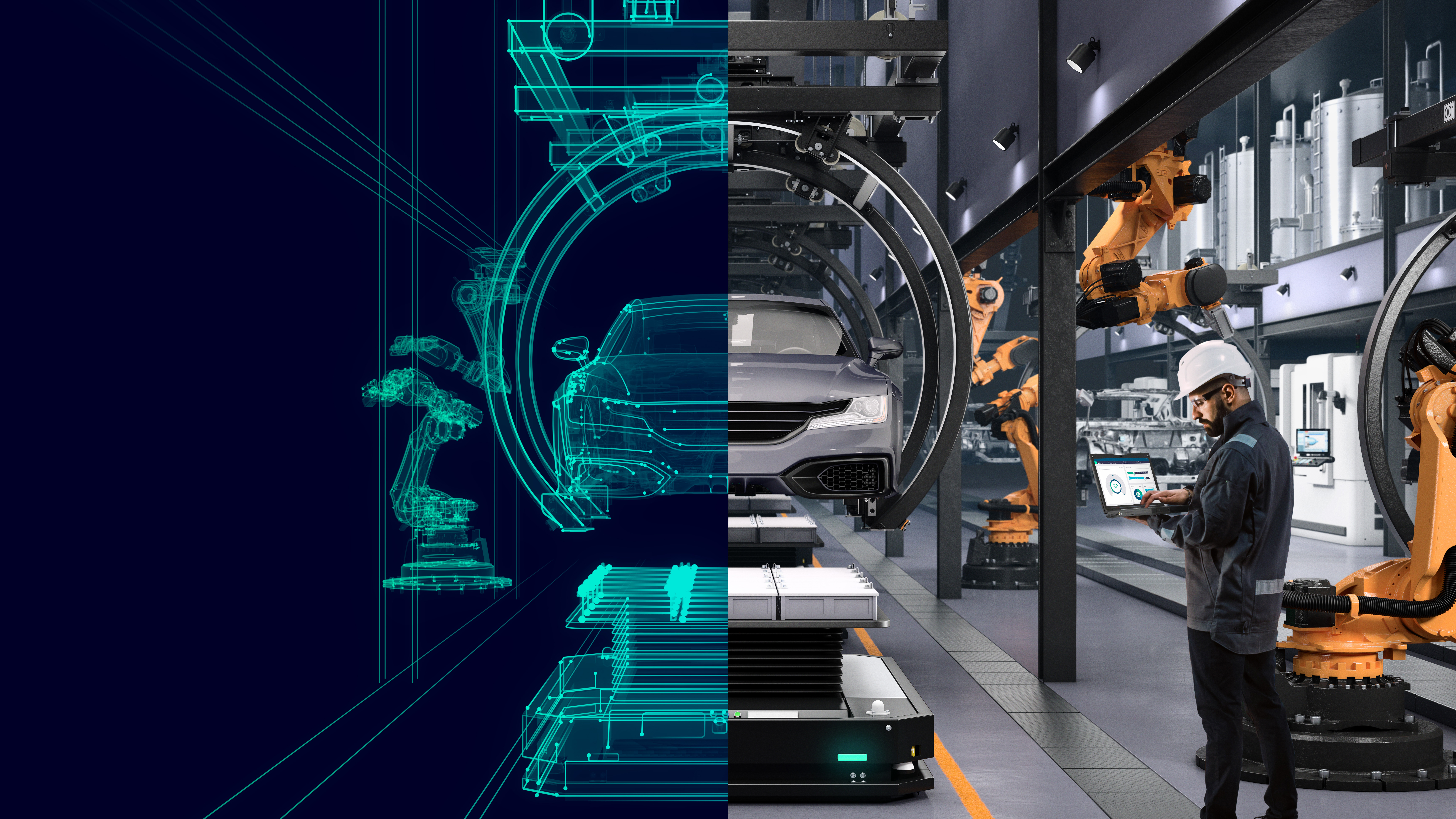 Twin+ siemens artilce Nouveaux droits de douane américains l’intérêt du jumeau numérique complet pour les industriels européens Digital Twin automotive factory example