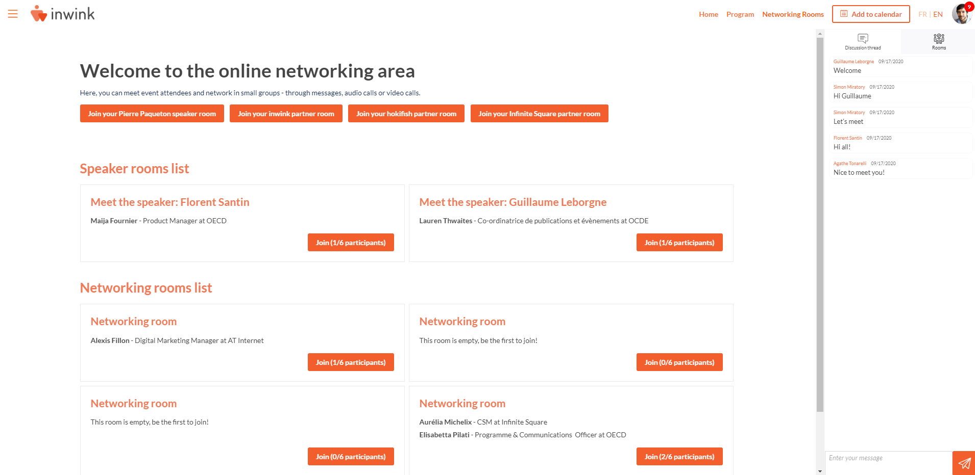 Online networking tables page