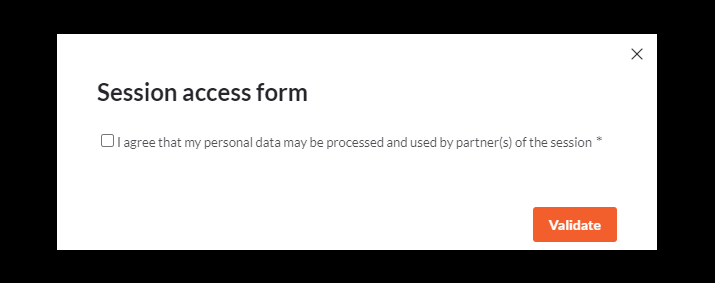 Session access form in a virtual room